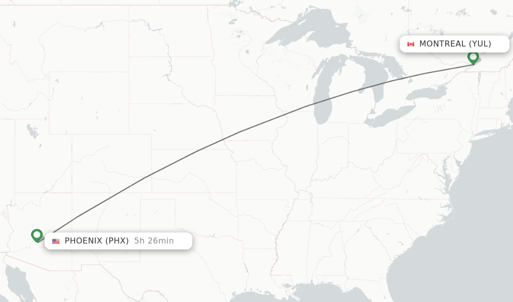 Direct non stop flights from Montreal to Phoenix schedules