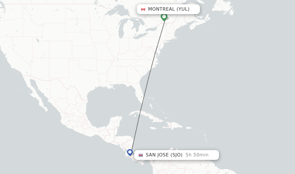 Direct non stop flights from Montreal to San Jose schedules