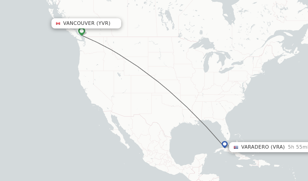 Direct non stop flights from Vancouver to Varadero schedules