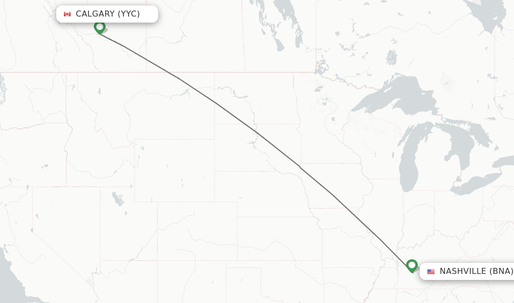 Direct non stop flights from Calgary to Nashville schedules